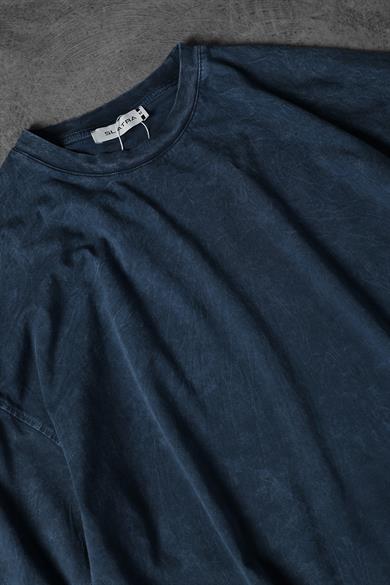 Erkek Lacivert Özel Yıkamalı Kumaş Oversize Tshirt