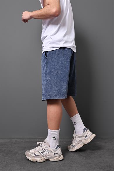 Erkek Lacivert Özel Yıkamalı Kumaş Regular Şort