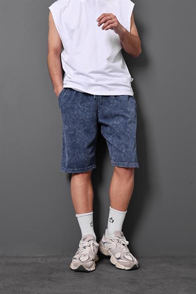 Erkek Lacivert Özel Yıkamalı Kumaş Regular Şort
