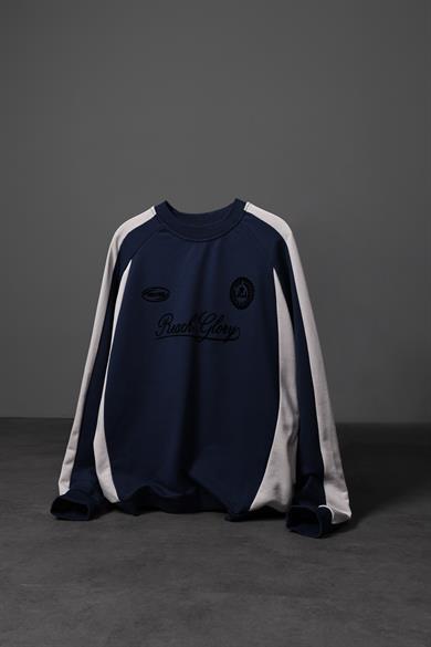 Erkek Lacivert Reach Baskılı Oversize Sweatshirt