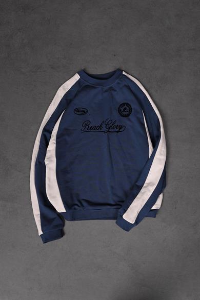 Erkek Lacivert Reach Baskılı Oversize Sweatshirt