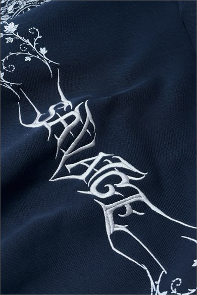 Erkek Lacivert Savage Nakışlı Oversize Hoodie