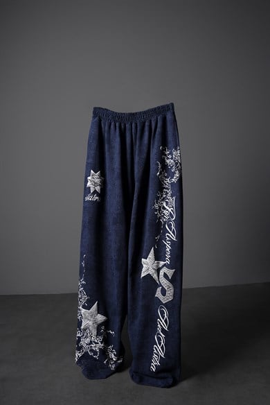 Erkek Lacivert SuperStar Baskılı Yıkama Efektli Baggy Eşofman