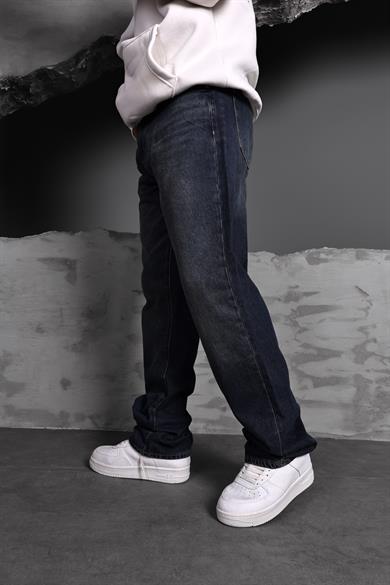 Erkek Lacivert Taşlı Straight Fit Pantolon