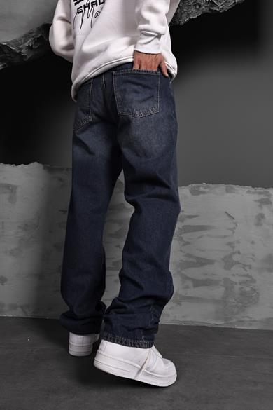 Erkek Lacivert Taşlı Straight Fit Pantolon
