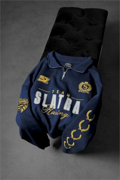 Erkek Lacivert Team Racing Oversize Half Zip Sweatshirt