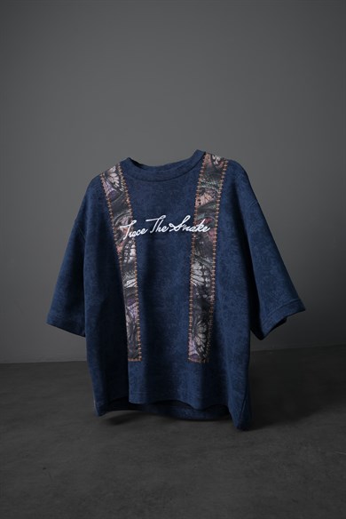 Erkek Lacivert Trace Patch Box Fit Yıkama Efektli Tshirt