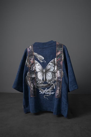 Erkek Lacivert Trace Patch Box Fit Yıkama Efektli Tshirt