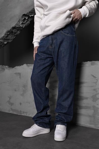 Erkek Lacivert Yıkamalı Baggy Pantolon