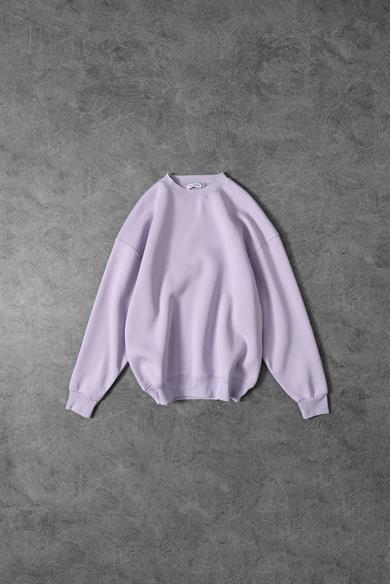 Erkek Lila Basic Bisiklet Yaka Oversize Sweatshirt