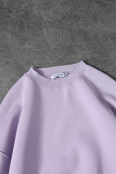 Erkek Lila Basic Bisiklet Yaka Oversize Sweatshirt