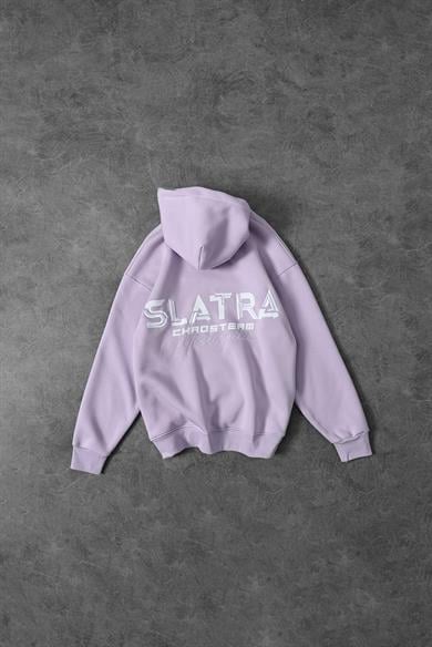 Erkek Lila Chaos Team Nakışlı Kapüşonlu Oversize Sweatshirt