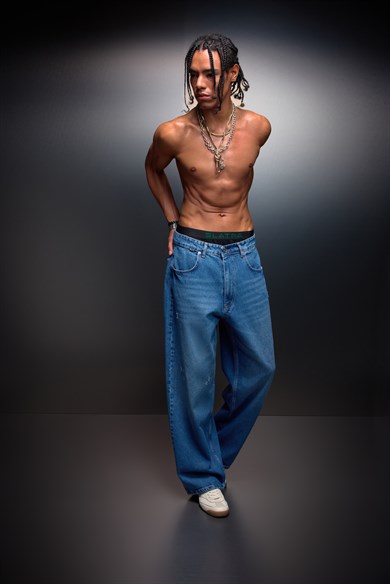 Erkek Mavi Baggy Denim Pantolon