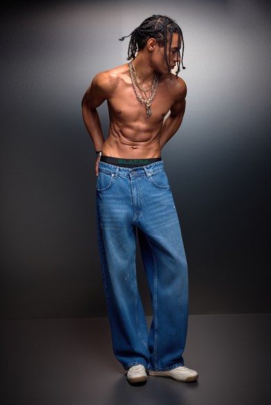 Erkek Mavi Baggy Denim Pantolon