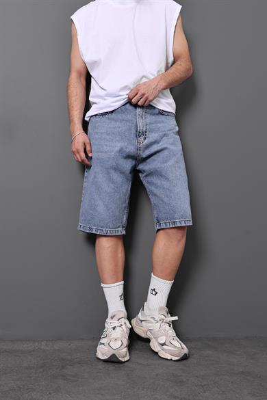 Erkek Mavi Baggy Kot Şort