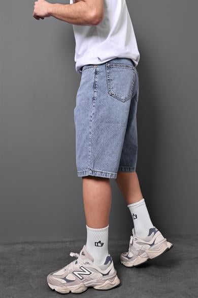 Erkek Mavi Baggy Kot Şort