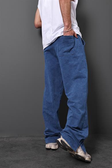 Erkek Mavi Baskılı Yıkamalı Baggy Kalıp Eşofman