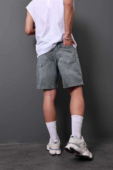 Erkek Mavi Change Direction Taşlı Diz Üstü Denim Şort