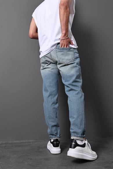 Erkek Mavi Eskitme Efektli Boyfriend Pantolon