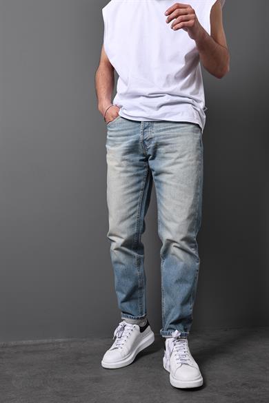 Erkek Mavi Eskitme Efektli Boyfriend Pantolon
