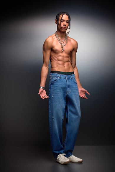 Erkek Mavi Straight Denim Pantolon