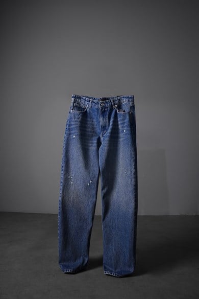 Erkek Mavi Straight Denim Pantolon