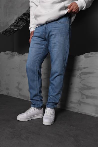 Erkek Mavi Taşlı Straight Fit Pantolon