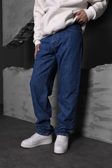 Erkek Mavi Yıkamalı Straight Fit Pantolon