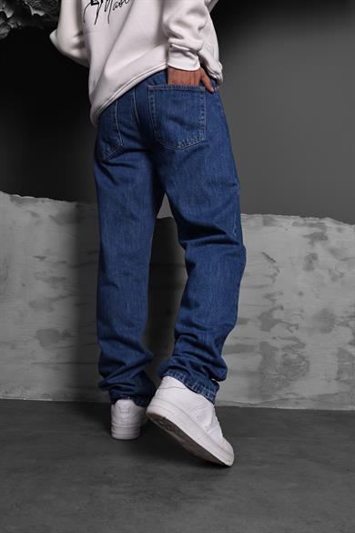 Erkek Mavi Yıkamalı Straight Fit Pantolon