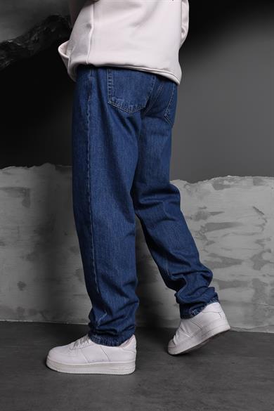 Erkek Mavi Yıkamalı Straight Fit Pantolon