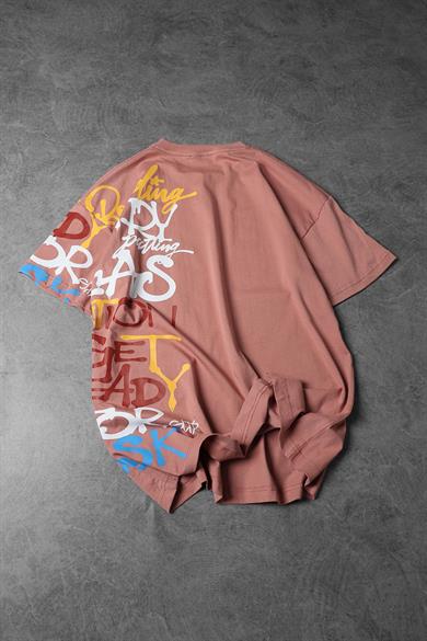 Erkek Mercan Yan Baskılı Oversize Tshirt