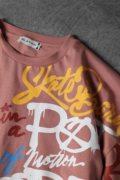 Erkek Mercan Yan Baskılı Oversize Tshirt