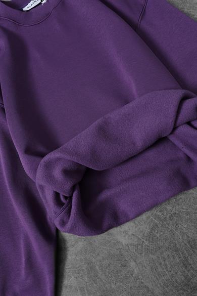 Erkek Mor Basic Bisiklet Yaka Oversize Sweatshirt