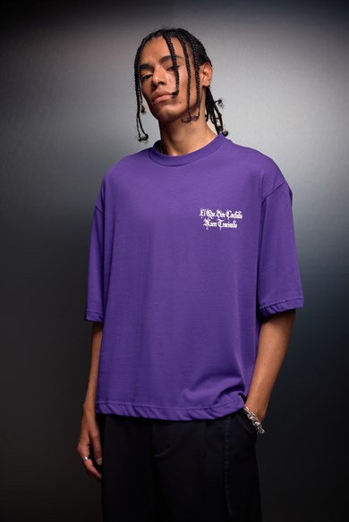 Erkek Mor Confiado Baskılı Box Fit Tshirt