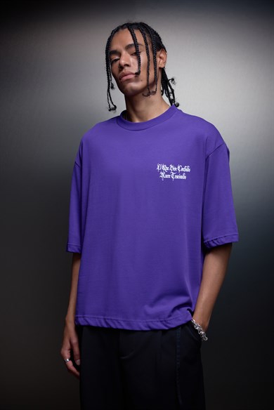 Erkek Mor Confiado Baskılı Box Fit Tshirt