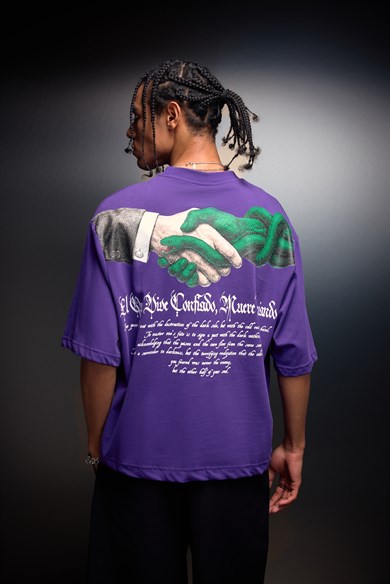 Erkek Mor Confiado Baskılı Box Fit Tshirt