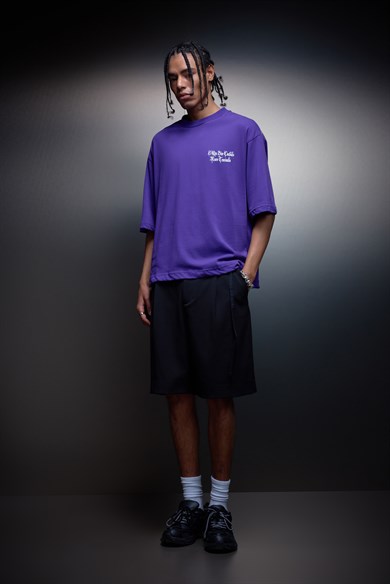 Erkek Mor Confiado Baskılı Box Fit Tshirt