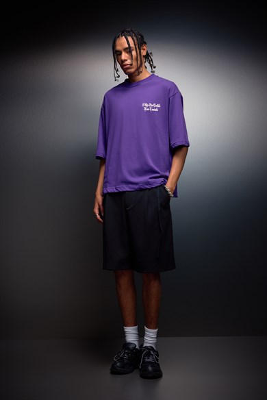 Erkek Mor Confiado Baskılı Box Fit Tshirt