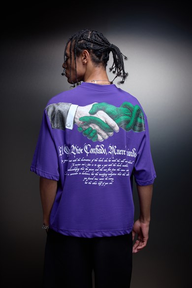 Erkek Mor Confiado Baskılı Box Fit Tshirt