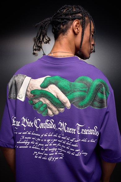 Erkek Mor Confiado Baskılı Box Fit Tshirt