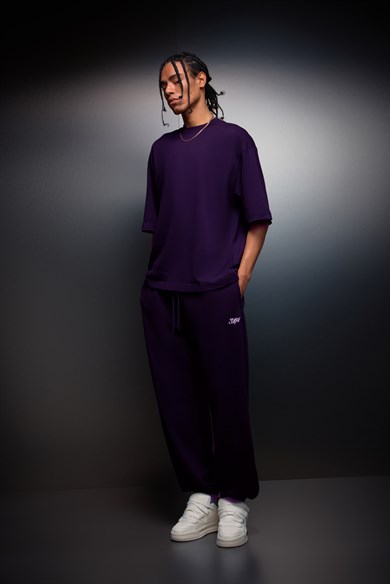 Erkek Mor Oversize Basic Tshirt