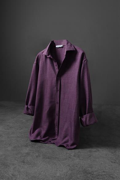 Erkek Mor Oversize Sofia İnce Keten Gömlek