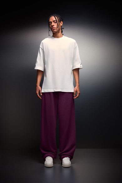 Erkek Mürdüm Basic Baggy Eşofman