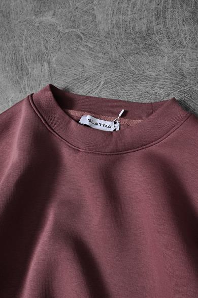 Erkek Mürdüm Basic Bisiklet Yaka Oversize Sweatshirt