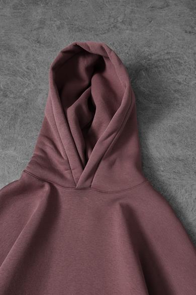 Erkek Mürdüm Basic Kapüşonlu Oversize Sweatshirt
