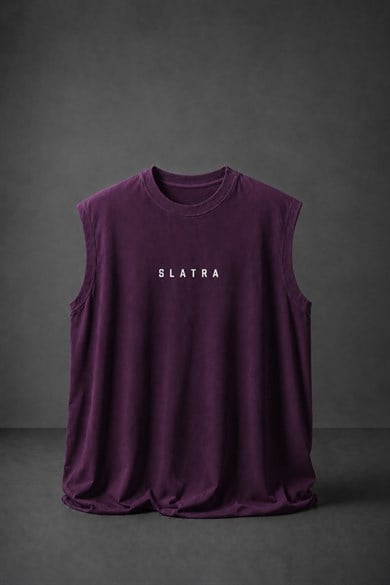 Erkek Mürdüm Basic Sıfır Kol Oversize Atlet