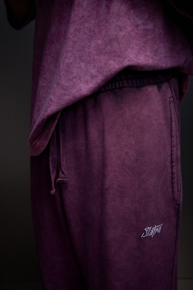 Erkek Mürdüm Basic Yıkama Efektli Baggy Eşofman