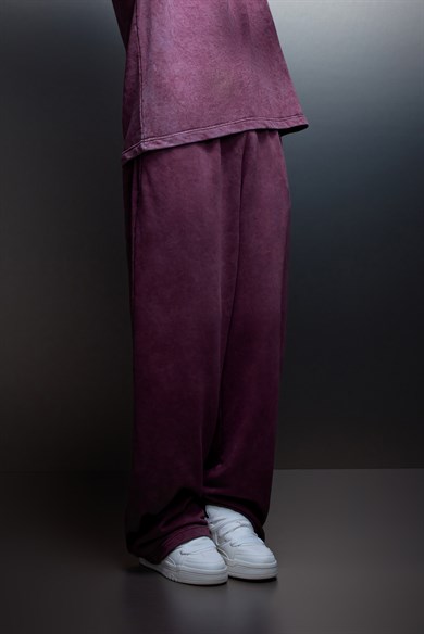 Erkek Mürdüm Basic Yıkama Efektli Baggy Eşofman