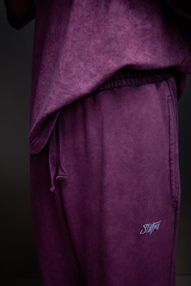 Erkek Mürdüm Basic Yıkama Efektli Baggy Eşofman