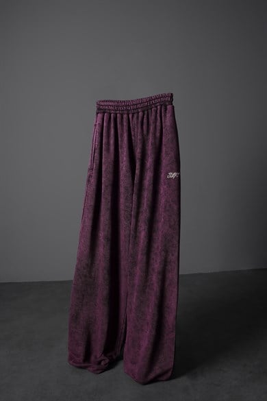 Erkek Mürdüm Basic Yıkama Efektli Baggy Eşofman